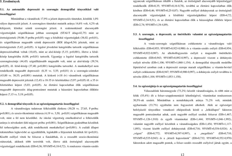 A szorongásos tüneteket mutatók aránya 14,6% volt, 4,2%-uk kifejezett, klinikai szintő szorongást jelzett.