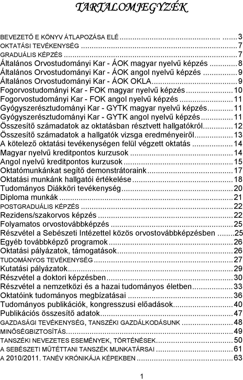 .. 10 Fogorvostudományi Kar - FOK angol nyelvű képzés... 11 Gyógyszerésztudományi Kar - GYTK magyar nyelvű képzés... 11 Gyógyszerésztudományi Kar - GYTK angol nyelvű képzés.