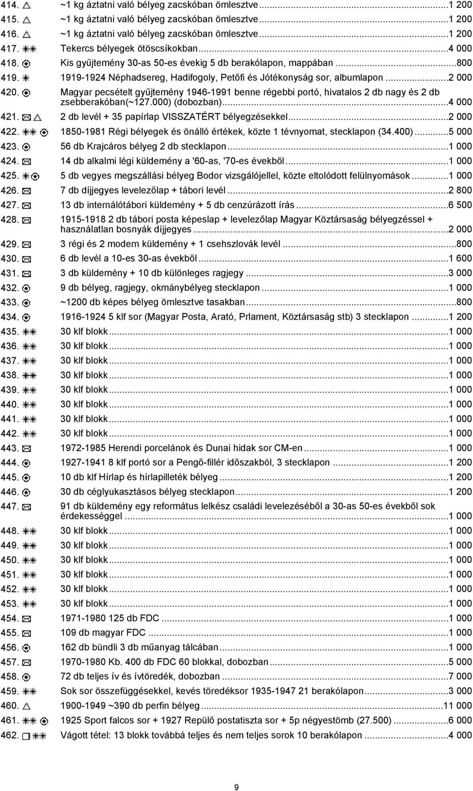 Magyar pecsételt gyűjtemény 1946-1991 benne régebbi portó, hivatalos 2 db nagy és 2 db zsebberakóban(~127.000) (dobozban)...4 000 421. 2 db levél + 35 papírlap VISSZATÉRT bélyegzésekkel...2 000 422.