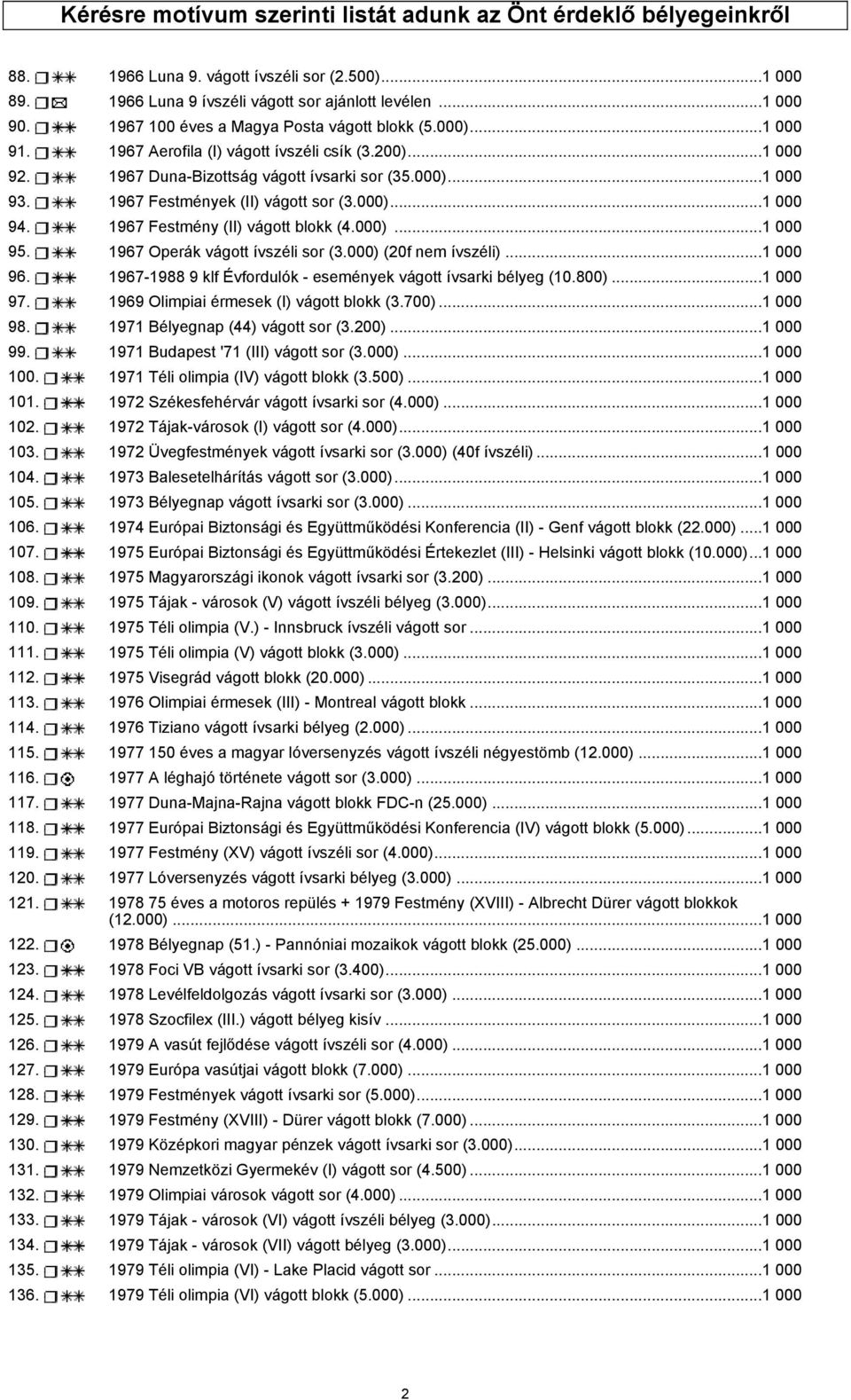 1967 Festmények (II) vágott sor (3.000)...1 000 94. 1967 Festmény (II) vágott blokk (4.000)...1 000 95. 1967 Operák vágott ívszéli sor (3.000) (20f nem ívszéli)...1 000 96.