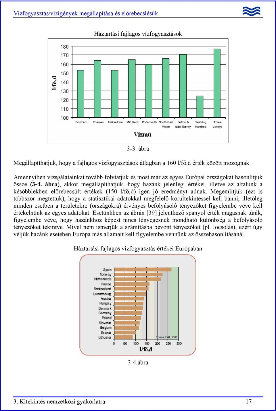 ábra), akkor megállapíthatjuk, hogy hazánk jelenlegi értékei, illetve az általunk a későbbiekben előrebecsült értékek (150 l/fő,d) igen jó eredményt adnak.