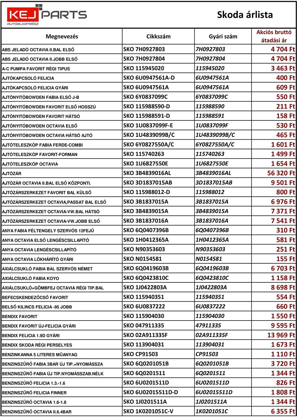 6U0947561A 6U0947561A 609 Ft AJTÓNYITÓBOWDEN FABIA ELSŐ J-B SKO 6Y0837099C 6Y0837099C 550 Ft AJTÓNYITÓBOWDEN FAVORIT ELSŐ HOSSZÚ SKO 115988590-D 115988590 211 Ft AJTÓNYITÓBOWDEN FAVORIT HÁTSÓ SKO