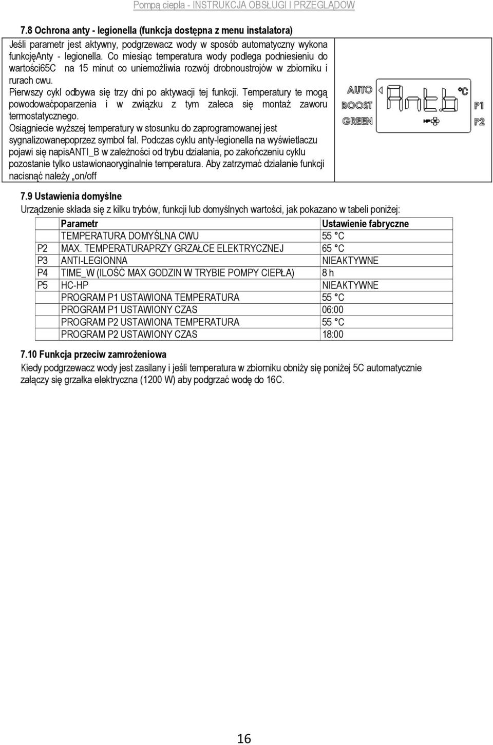 Co miesiąc temperatura wody podlega podniesieniu do wartości65c na 15 minut co uniemożliwia rozwój drobnoustrojów w zbiorniku i rurach cwu. Pierwszy cykl odbywa się trzy dni po aktywacji tej funkcji.