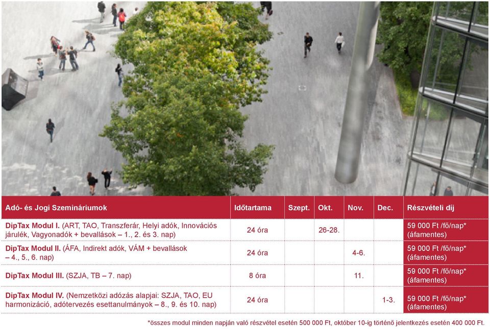 59 000 Ft /fő/nap* (áfamentes) 59 000 Ft /fő/nap* (áfamentes) 59 000 Ft /fő/nap* (áfamentes) DipTax Modul IV.
