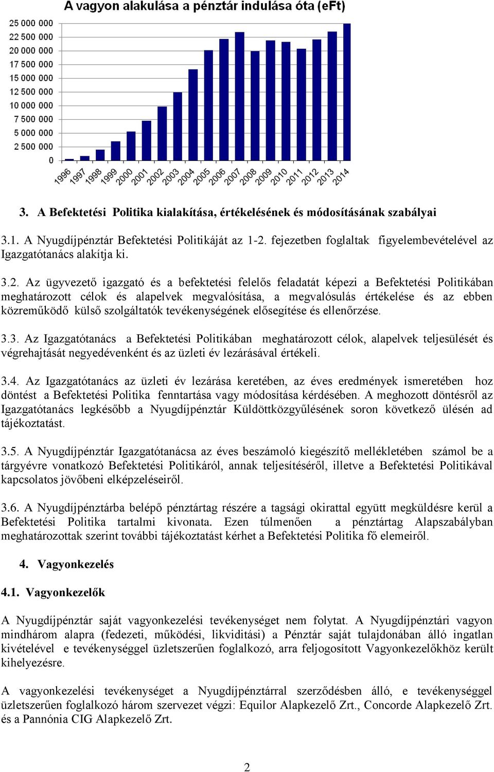 Az ügyvezető igazgató és a befektetési felelős feladatát képezi a Befektetési Politikában meghatározott célok és elvek megvalósítása, a megvalósulás értékelése és az ebben közreműködő külső