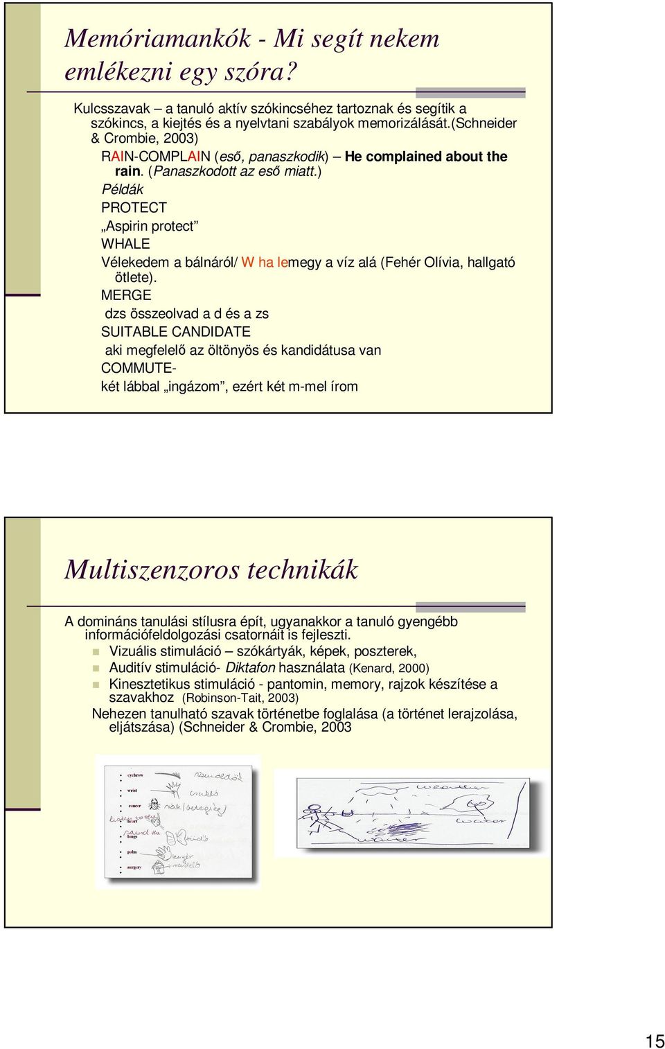 ) Példák PROTECT Aspirin protect WHALE Vélekedem a bálnáról/ W ha lemegy a víz alá (Fehér Olívia, hallgató ötlete).