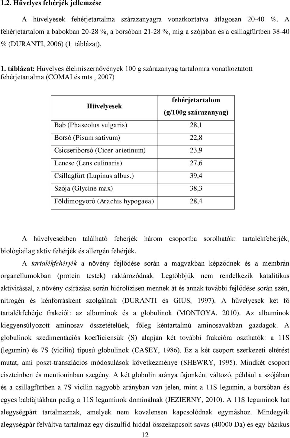 táblázat: Hüvelyes élelmiszernövények 100 g szárazanyag tartalomra vonatkoztatott fehérjetartalma (COMAI és mts.
