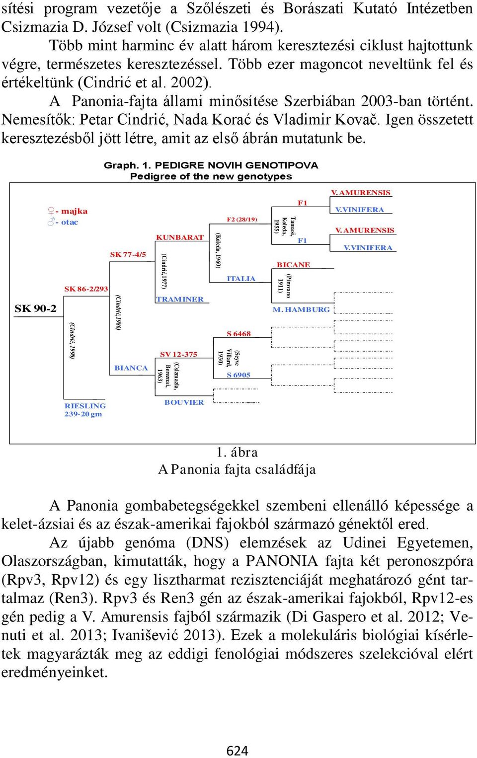 A Panonia-fajta állami minősítése Szerbiában 2003-ban történt. Nemesítők: Petar Cindrić, Nada Korać és Vladimir Kovač. Igen összetett keresztezésből jött létre, amit az első ábrán mutatunk be. Graph.