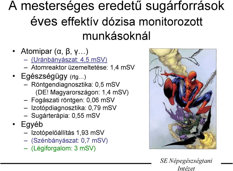 Röntgendiagnosztika: 0,5 msv (DE!