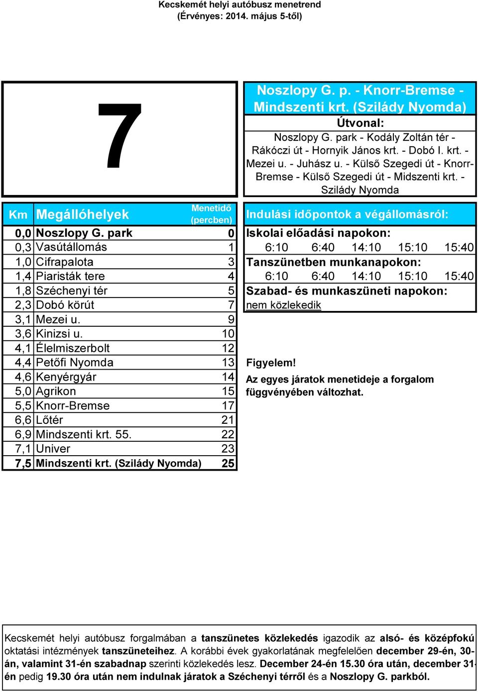 munkaszüneti napokon: 2,3 Dobó körút 7 nem közlekedik 3,1 Mezei u. 9 3,6 Kinizsi u. 10 4,1 Élelmiszerbolt 12 4,4 Petőfi Nyomda 13 Figyelem!