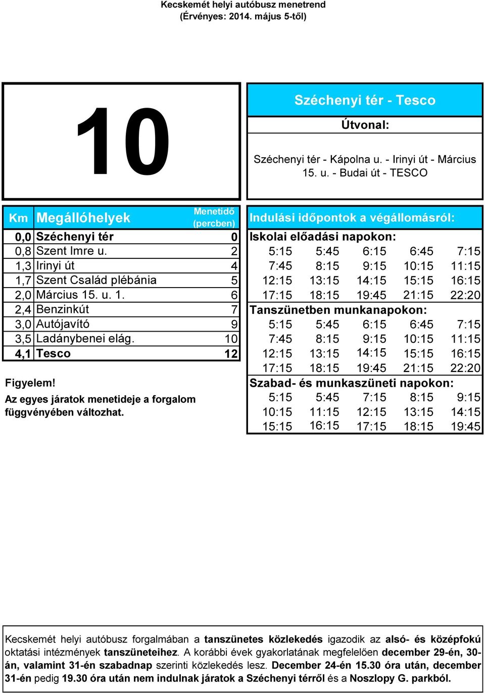 10 7:45 8:15 9:15 10:15 11:15 4,1 Tesco 12 12:15 13:15 14:15 15:15 16:15 17:15 18:15 19:45 21:15 22:20 Figyelem!