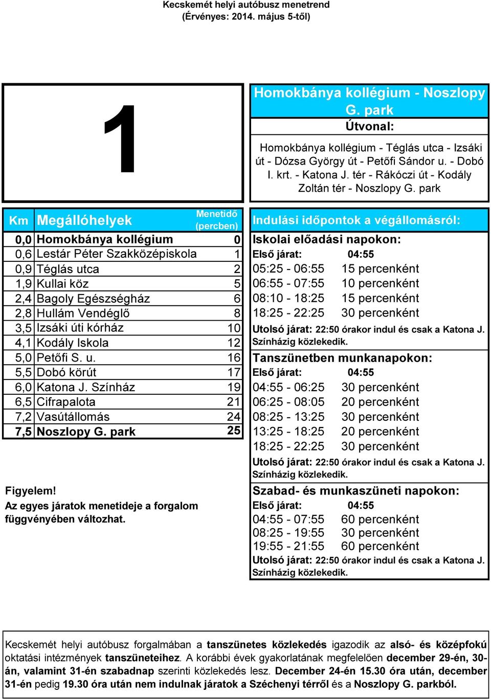 park 0,0 Homokbánya kollégium 0,6 Lestár Péter Szakközépiskola 1 Első járat: 04:55 0,9 Téglás utca 2 05:25-06:55 15 percenként 1,9 Kullai köz 5 06:55-07:55 10 percenként 2,4 Bagoly Egészségház 6