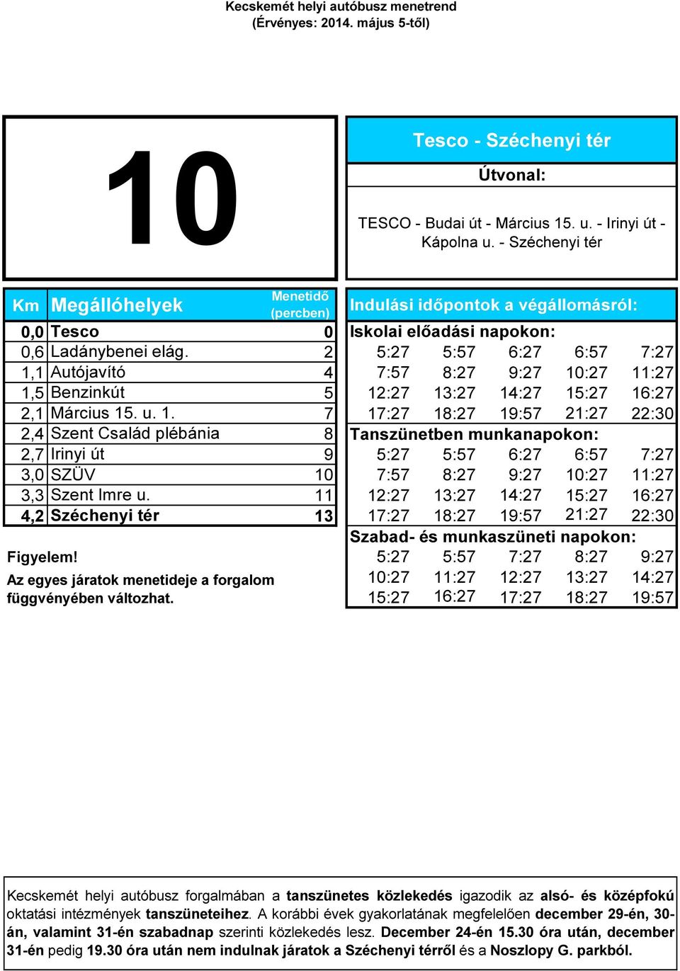 1 Autójavító 4 7:57 8:27 9:27 10