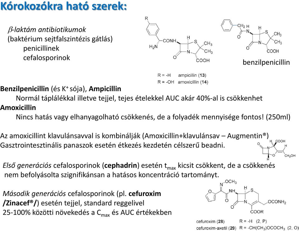(250ml) Az amoxicillint klavulánsavval is kombinálják (Amoxicillin+klavulánsav Augmentin ) Gasztrointesztinális panaszok esetén étkezés kezdetén célszerű beadni.