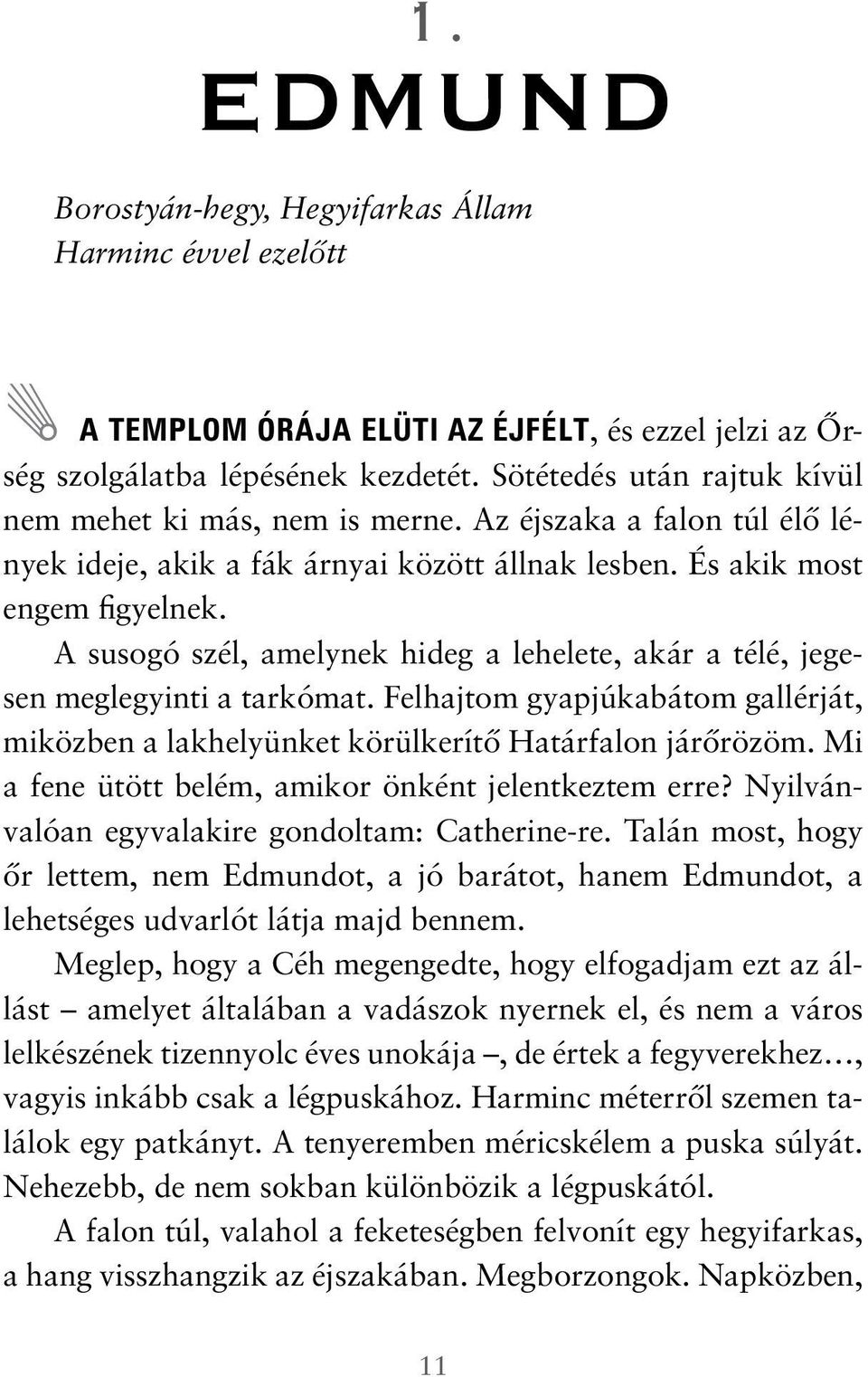 A susogó szél, amelynek hideg a lehelete, akár a télé, jegesen meglegyinti a tarkómat. Felhajtom gyapjúkabátom gallérját, miközben a lakhelyünket körülkerítő Határfalon járőrözöm.