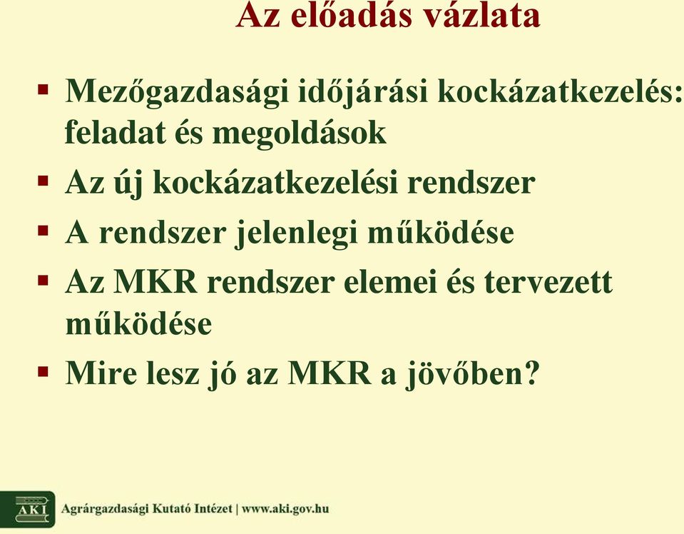 kockázatkezelési rendszer A rendszer jelenlegi