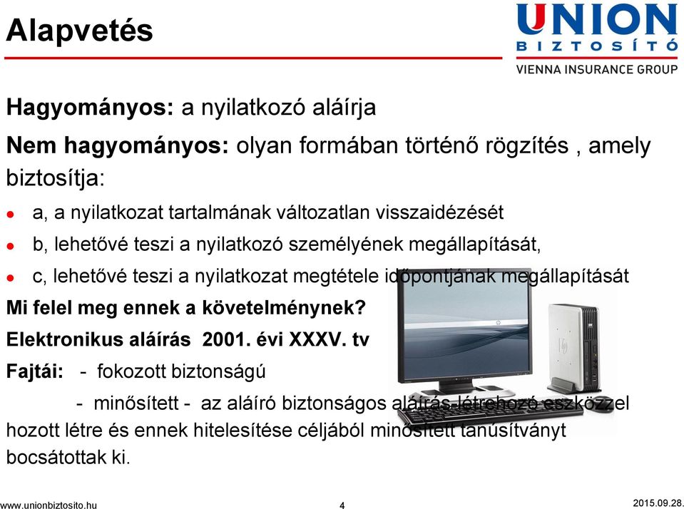 megállapítását Mi felel meg ennek a követelménynek? Elektronikus aláírás 2001. évi XXXV.