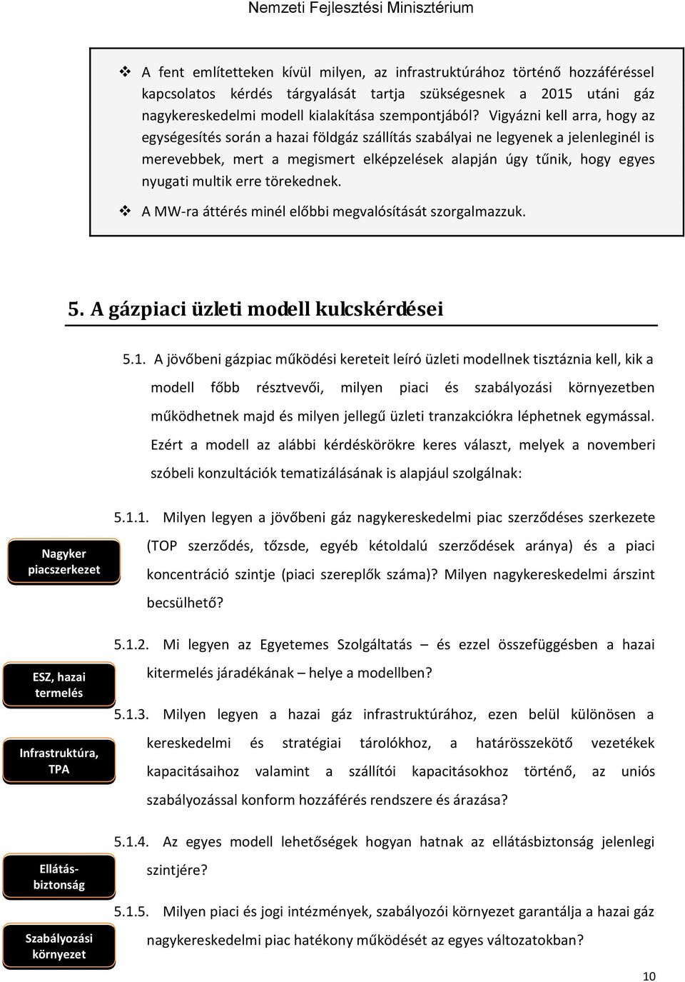 erre törekednek. A MW-ra áttérés minél előbbi megvalósítását szorgalmazzuk. 5. A gázpiaci üzleti modell kulcskérdései 5.1.