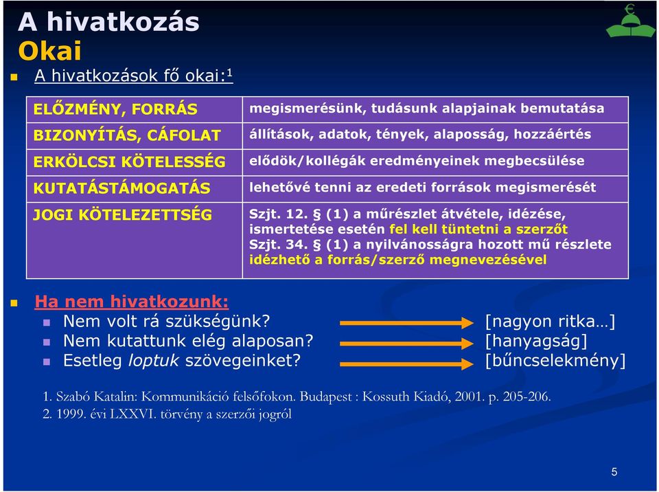 (1) a műrészlet átvétele, idézése, ismertetése esetén fel kell tüntetni a szerzőt Szjt. 34.