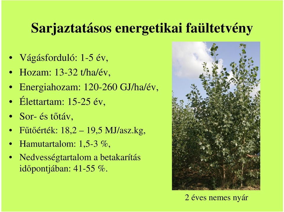 Sor- és tıtáv, Főtıérték: 18,2 19,5 MJ/asz.