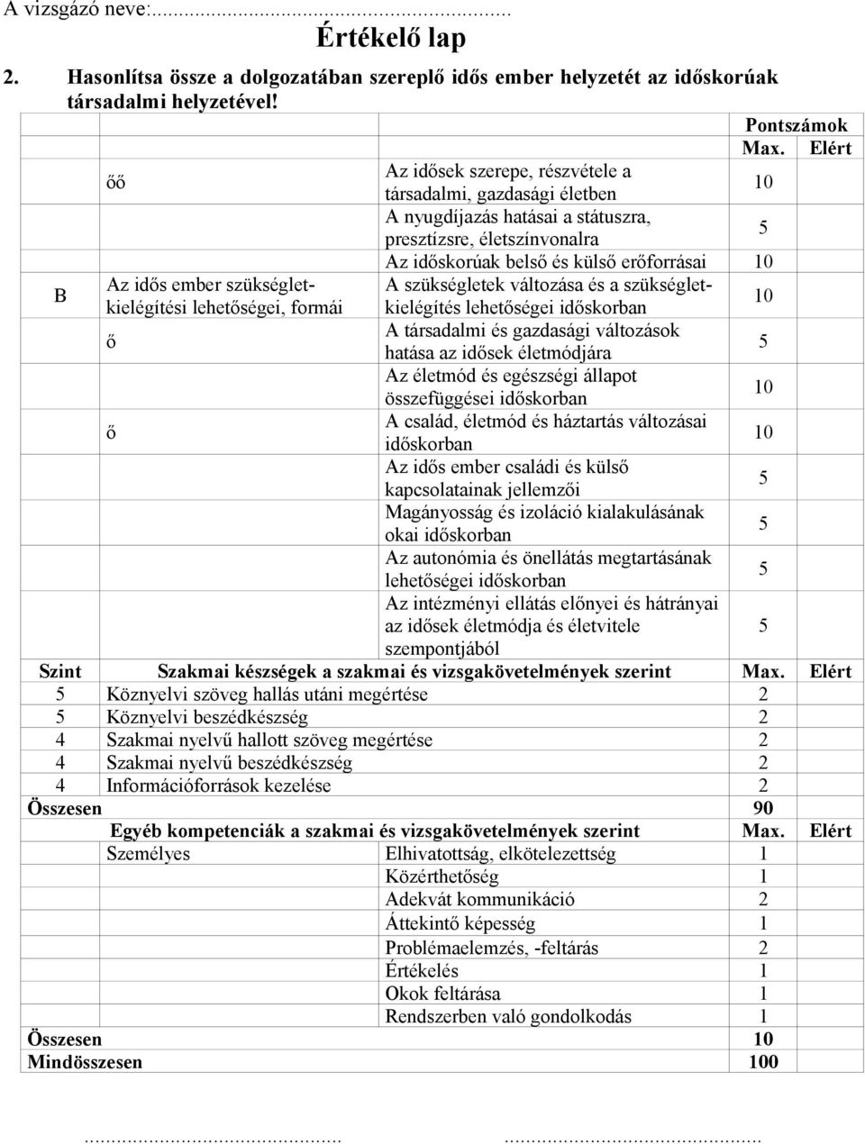 időskorúak belső és külső erőforrásai A szükségletek változása és a szükségletkielégítés lehetőségei időskorban A társadalmi és gazdasági változások hatása az idősek életmódjára Az életmód és