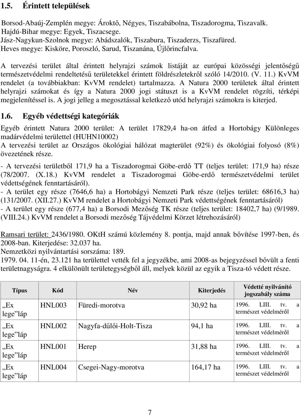 A tervezési terület által érintett helyrajzi számok listáját az európai közösségi jelentőségű természetvédelmi rendeltetésű területekkel érintett földrészletekről szóló 14/2010. (V. 11.