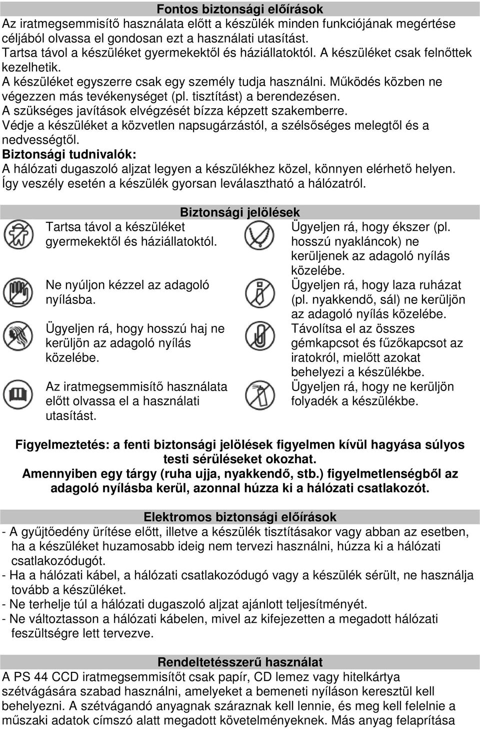 PS 44 CCD Automata iratmegsemmisítő HASZNÁLATI UTASÍTÁS [MAGYAR] - PDF Free  Download