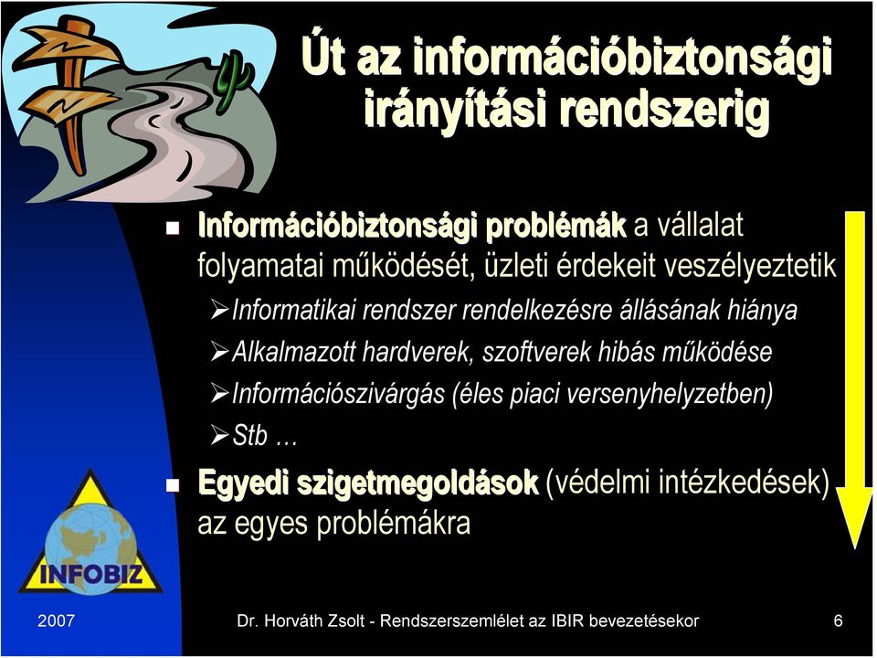 hardverek, szoftverek hibás működése Információszivárgás (éles piaci versenyhelyzetben) Stb Egyedi szigetmegoldások
