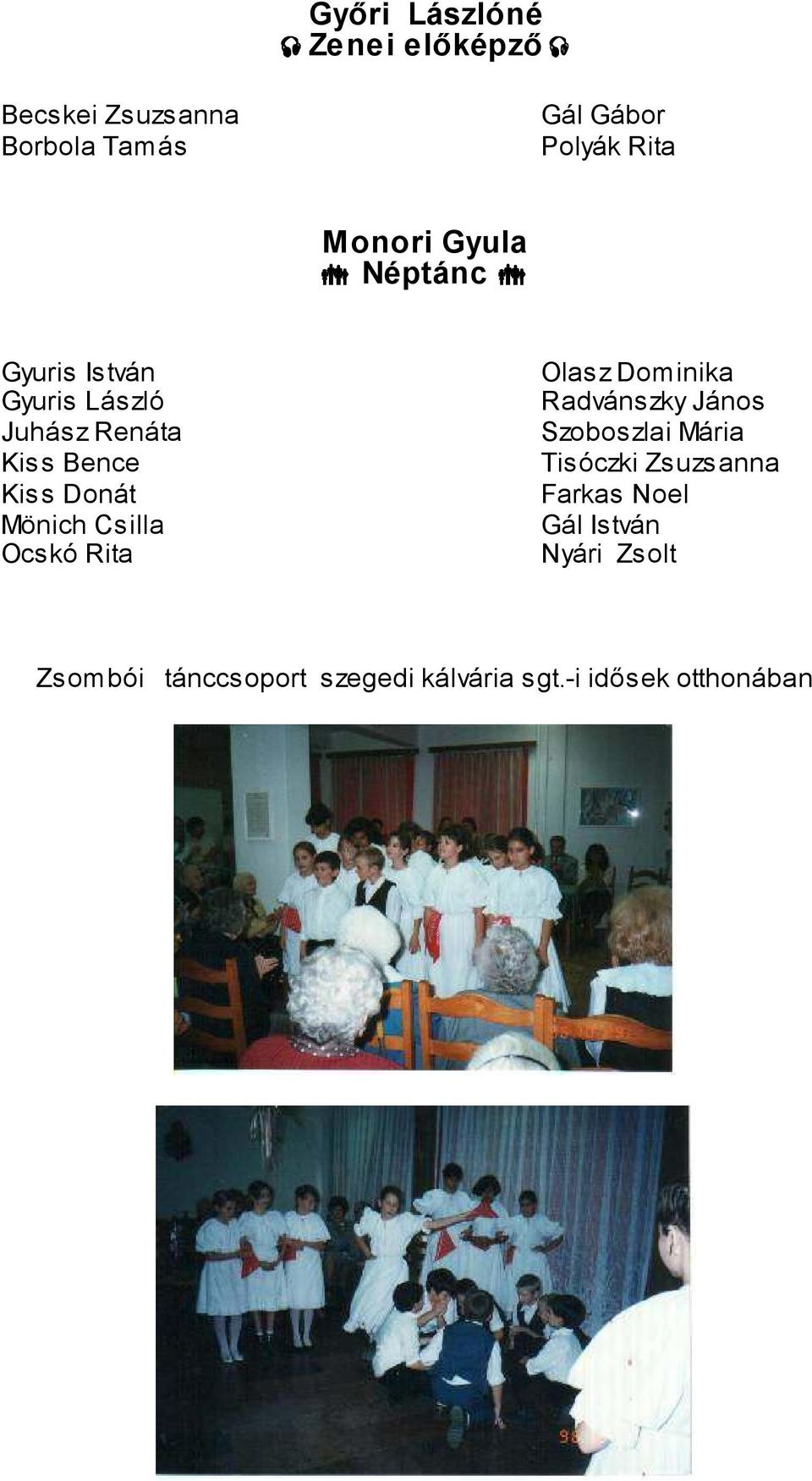 Mönich Csilla Ocskó Rita Olasz Dominika Radvánszky János Szoboszlai Mária Tisóczki
