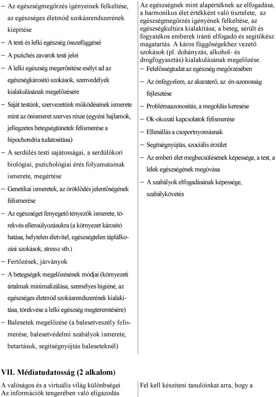 betegségtünetek felismerése a hipochondria tudatosítása) A serdülés testi sajátosságai, a serdülőkori biológiai, pszichológiai érés folyamatainak ismerete, megértése Genetikai ismeretek, az öröklődés