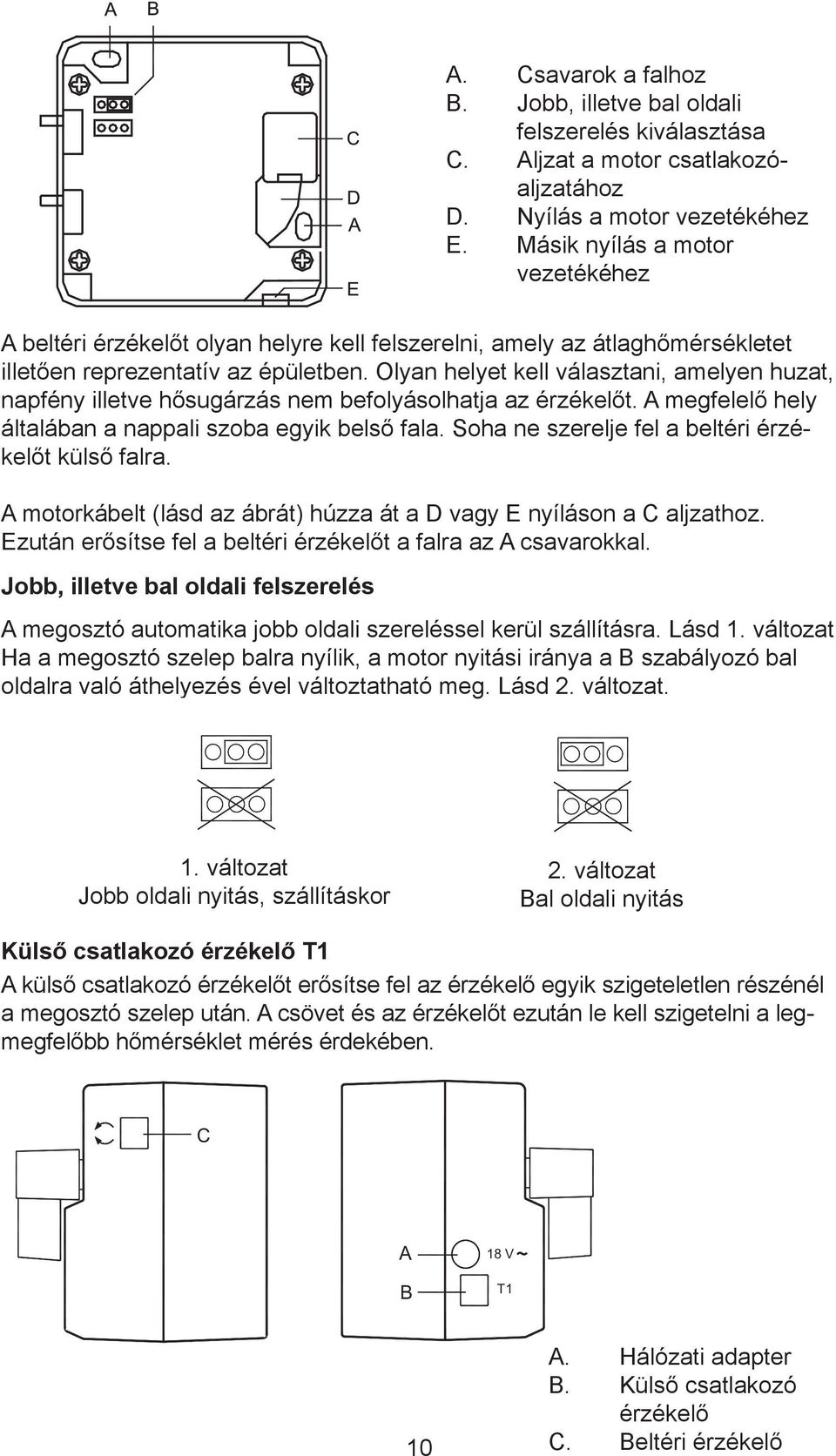 Olyan helyet kell választani, amelyen huzat, napfény illetve hősugárzás nem befolyásolhatja az érzékelőt. A megfelelő hely általában a nappali szoba egyik belső fala.