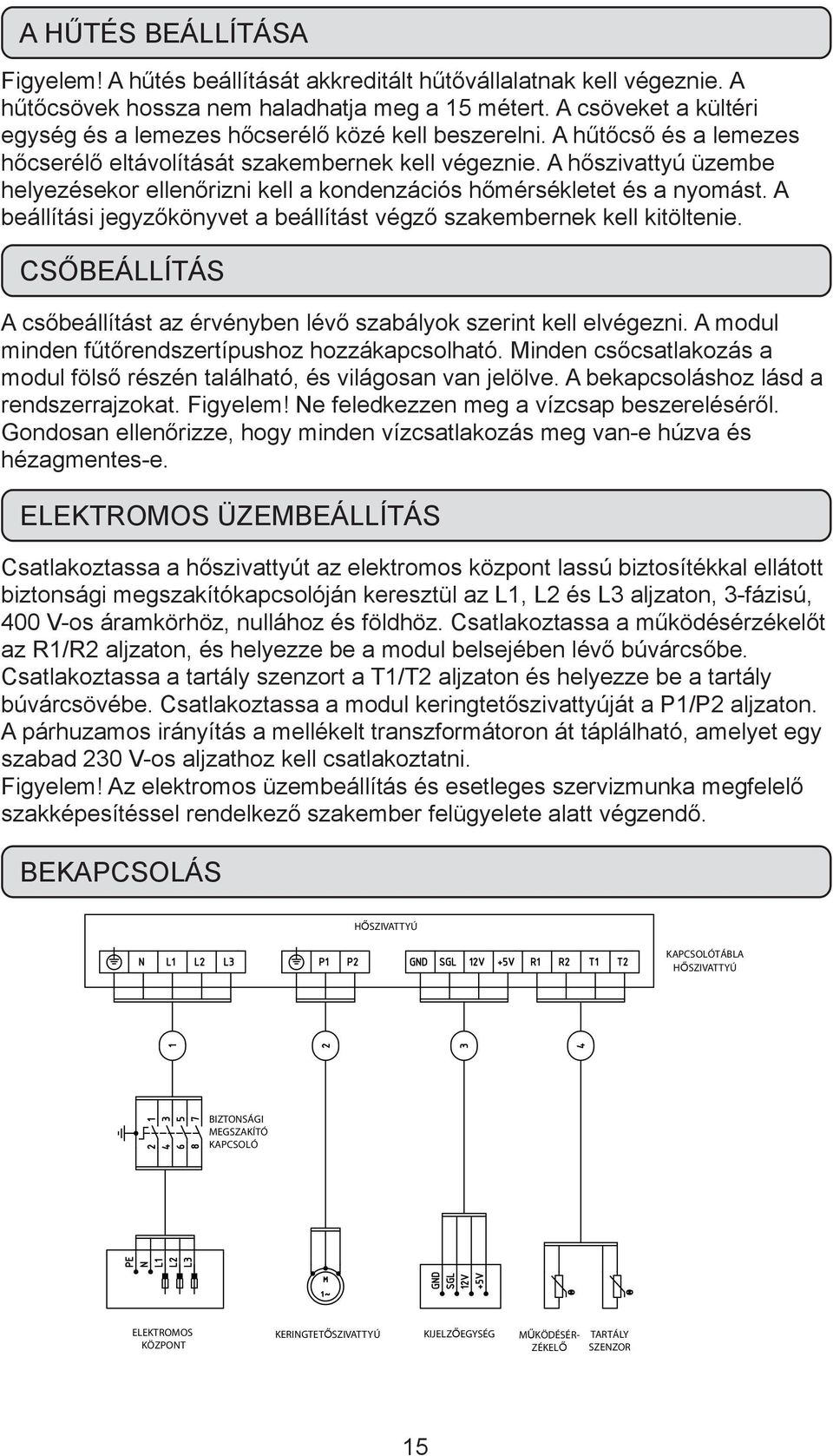 A hőszivattyú üzembe helyezésekor ellenőrizni kell a kondenzációs hőmérsékletet és a nyomást. A beállítási jegyzőkönyvet a beállítást végző szakembernek kell kitöltenie.