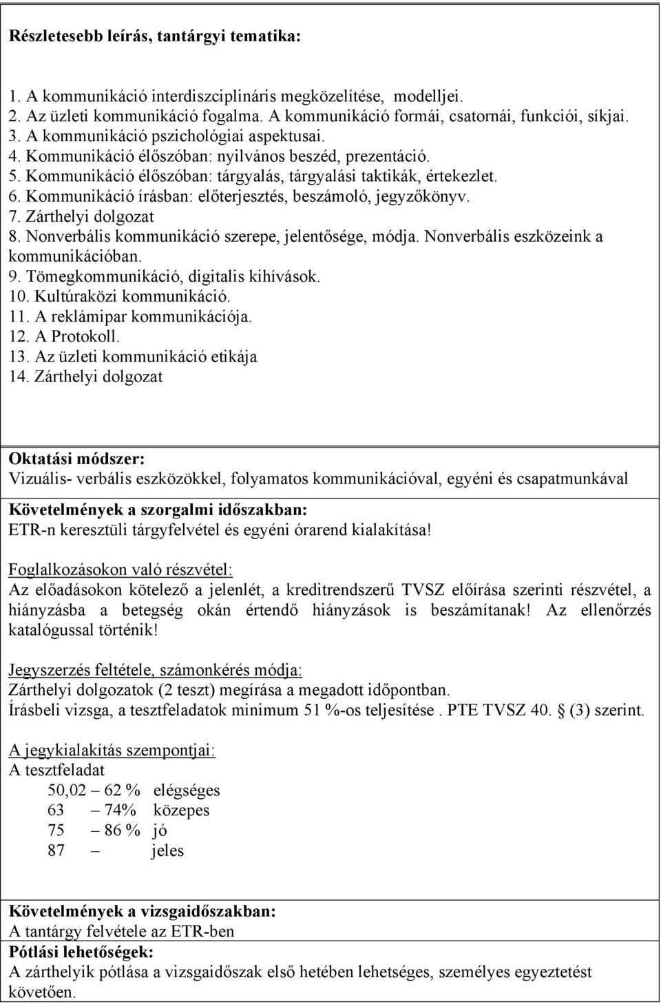 Kommunikáció írásban: előterjesztés, beszámoló, jegyzőkönyv. 7. Zárthelyi dolgozat 8. Nonverbális kommunikáció szerepe, jelentősége, módja. Nonverbális eszközeink a kommunikációban. 9.