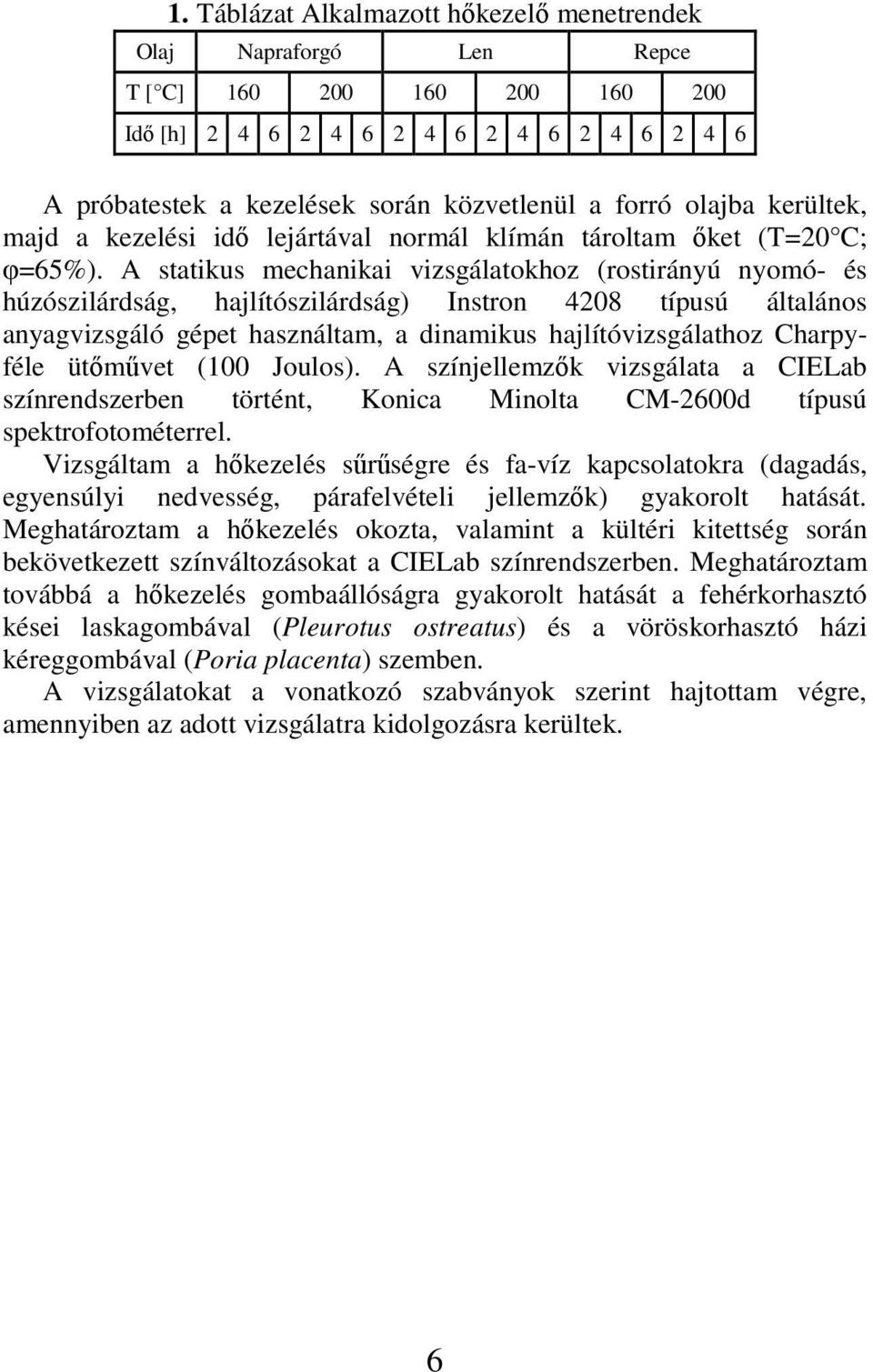 A statikus mechanikai vizsgálatokhoz (rostirányú nyomó- és húzószilárdság, hajlítószilárdság) Instron 4208 típusú általános anyagvizsgáló gépet használtam, a dinamikus hajlítóvizsgálathoz Charpyféle