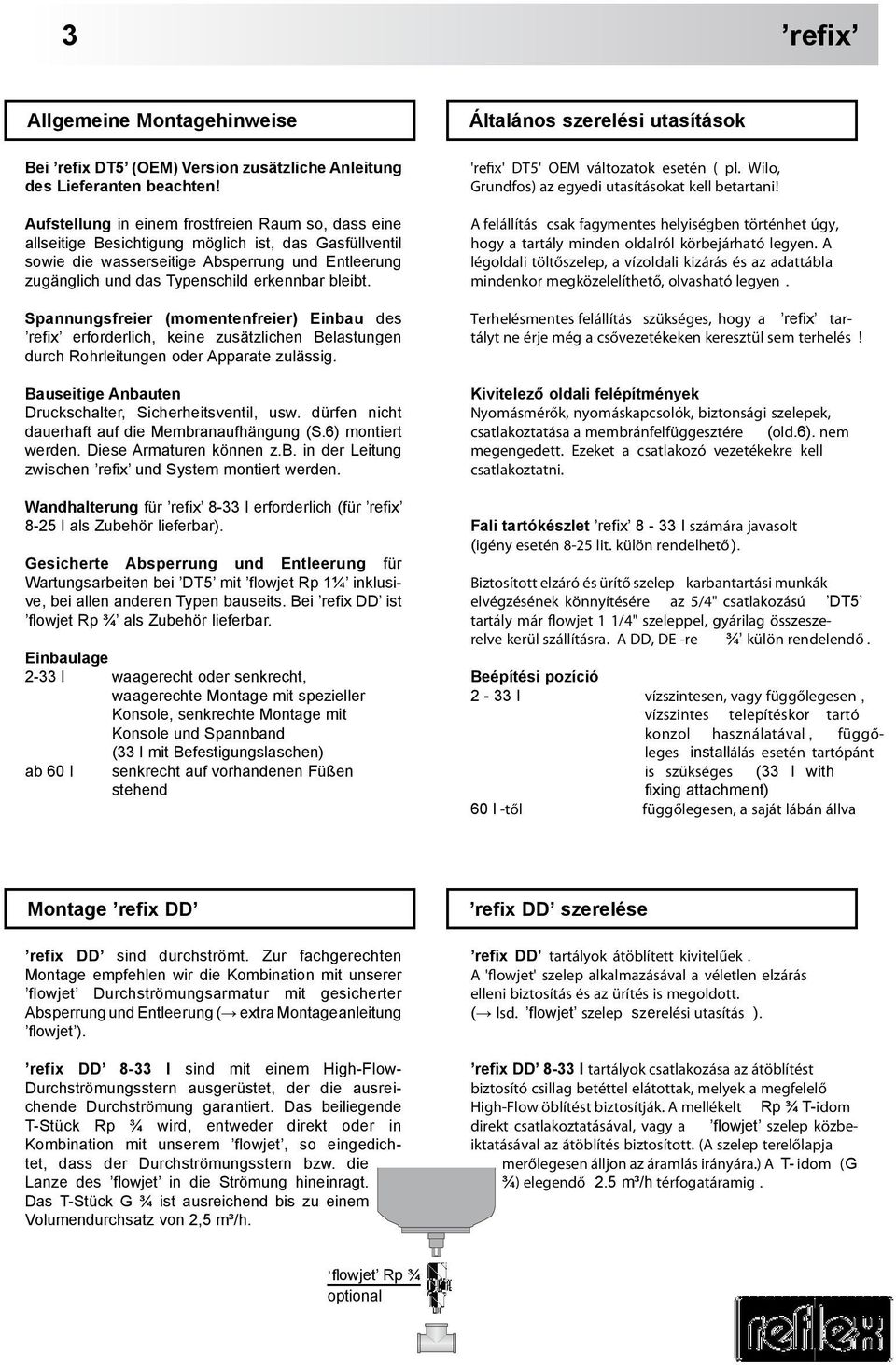 bleibt. Snnungsfreier (momentenfreier) Einbau des refix erforderlich, keine zusätzlichen Belastungen durch Rohrleitungen oder Aprate zulässig.