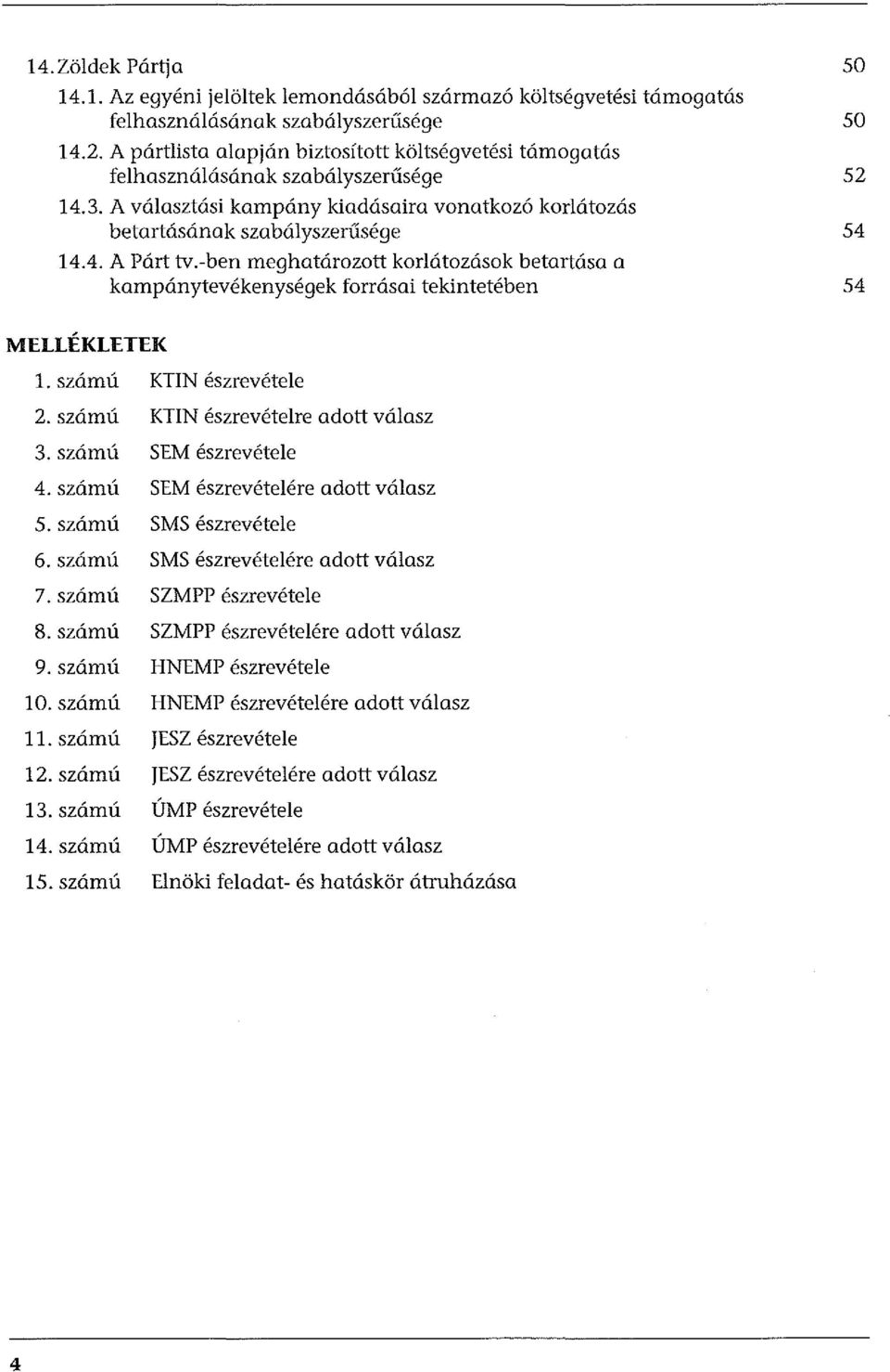 -ben meghatározott korlátozások betartása a kampánytevékenységek forrásai tekintetében 50 50 52 54 54 MELLÉKLETEK 1. számú KTIN észrevétele 2. számú KTIN észrevételre adott válasz 3.