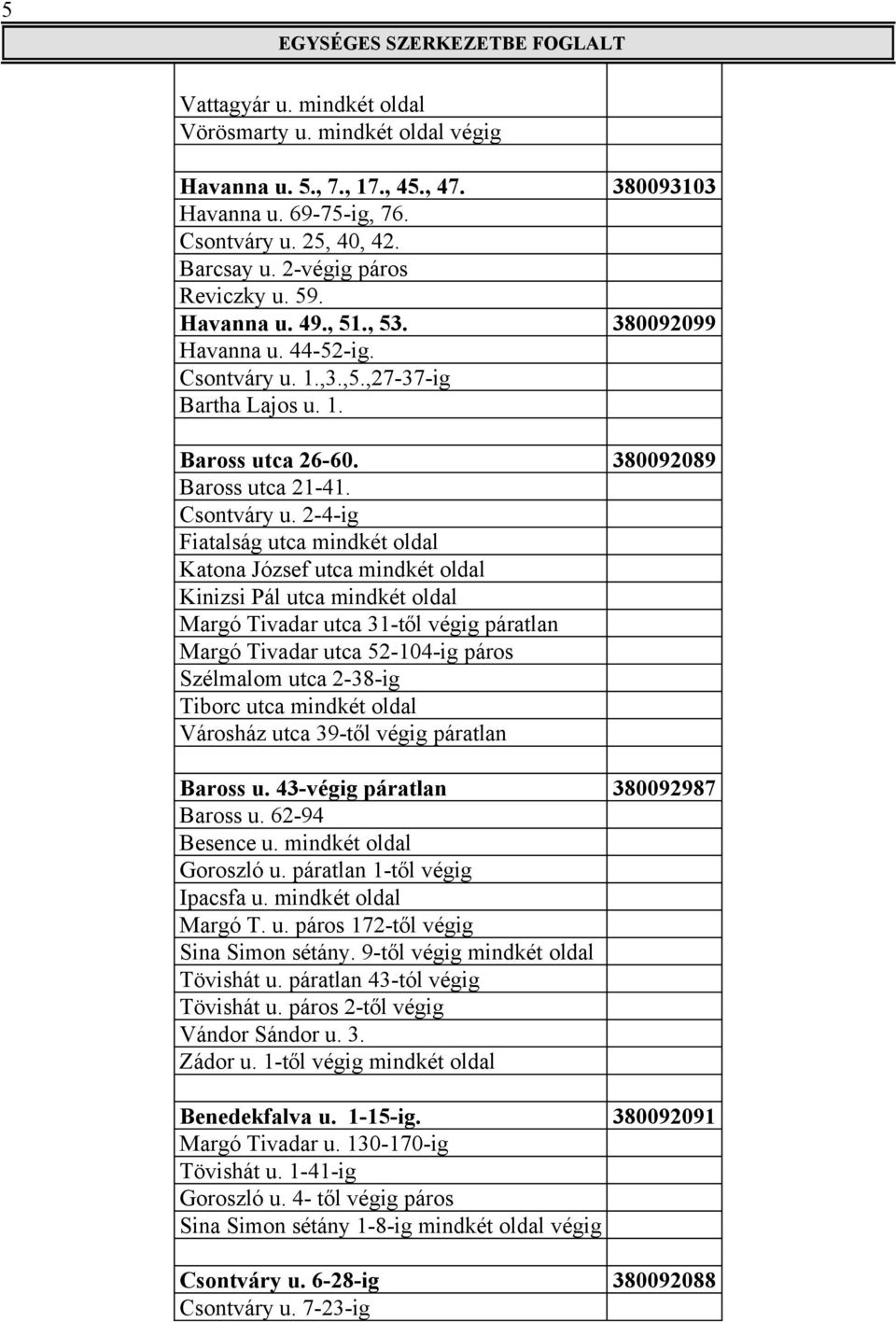 1.,3.,5.,27-37-ig Bartha Lajos u. 1. Baross utca 26-60. 380092089 Baross utca 21-41. Csontváry u.
