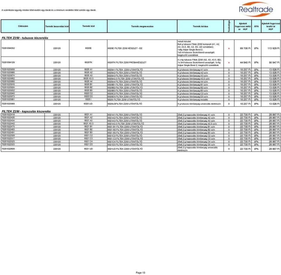 5, B2), 1x 3ml tubusos Scotchbond savazógél, 1x 6g Adper Single Bond 2, kiegészítő szerelékek x 89 708 Ft 27% 113 929 Ft x 44 840 Ft 27% 56 947 Ft 70201025858 220120 6020 A1 6020A1 FILTEK Z250