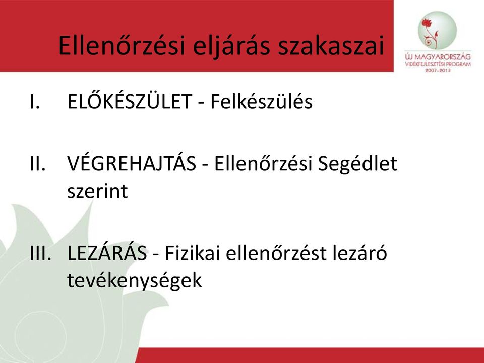 VÉGREHAJTÁS - Ellenőrzési Segédlet