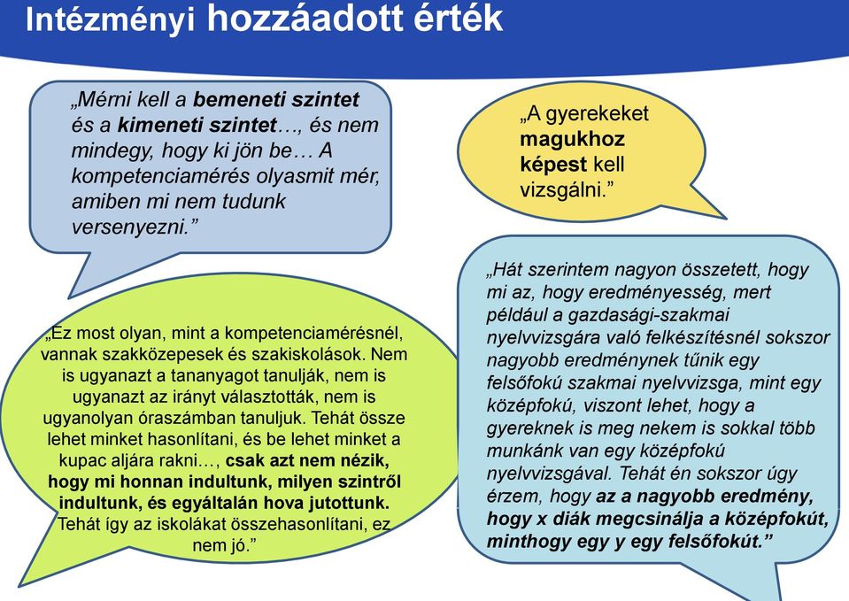 Tehát össze lehet minket hasonlítani, és be lehet minket a kupac aljára rakni, csak azt nem nézik, hogy mi honnan indultunk, milyen szintről indultunk, és egyáltalán hova jutottunk.