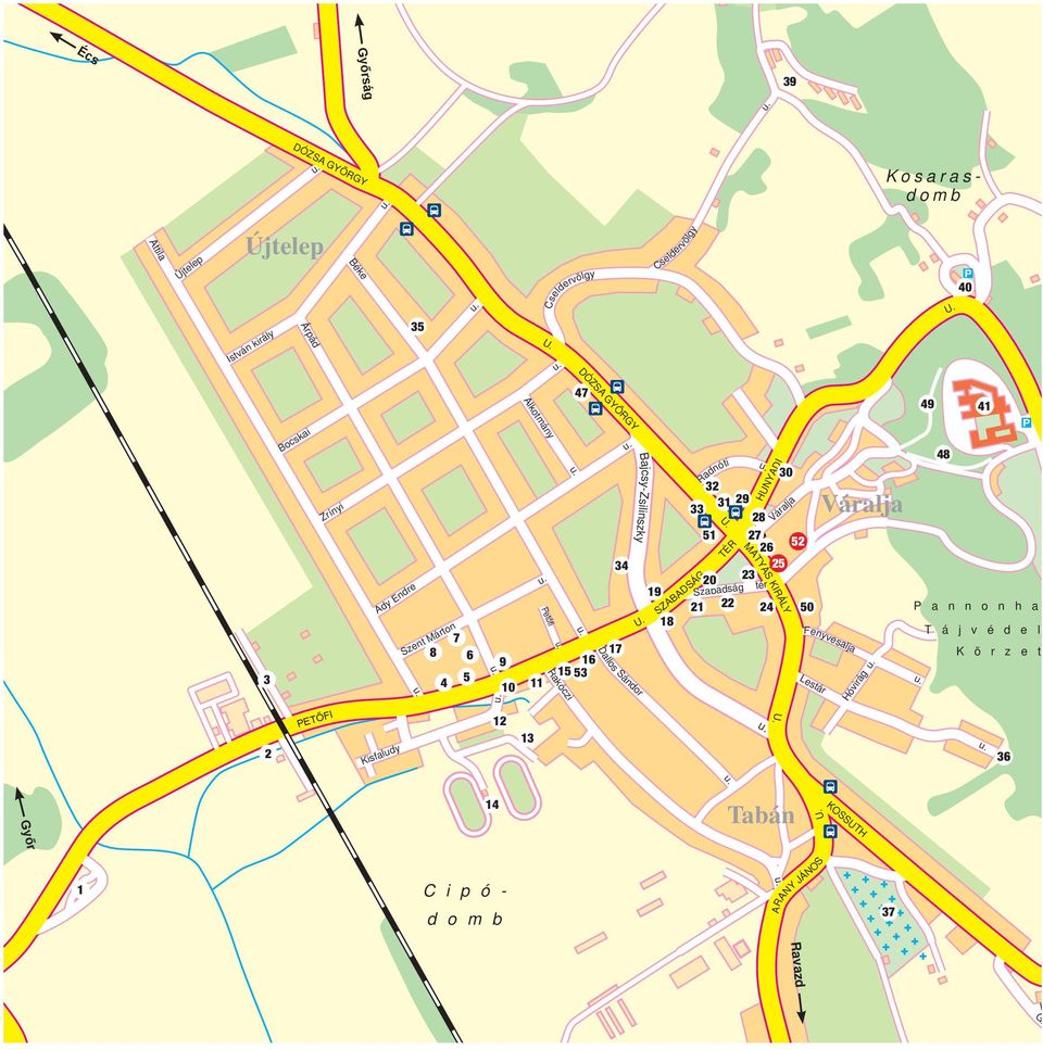 Sándor 15 53 16 17 Bajcsy-Zsilinszky U. 19 SZABADSÁG 18 Radnóti U.