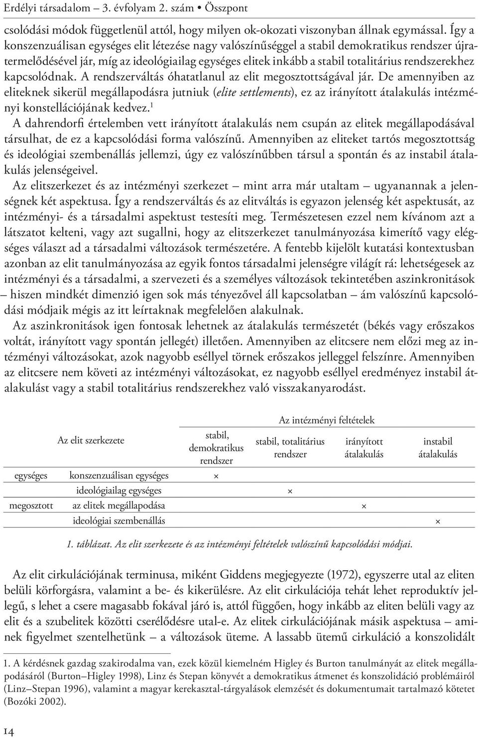rendszerekhez kapcsolódnak. A rendszerváltás óhatatlanul az elit megosztottságával jár.