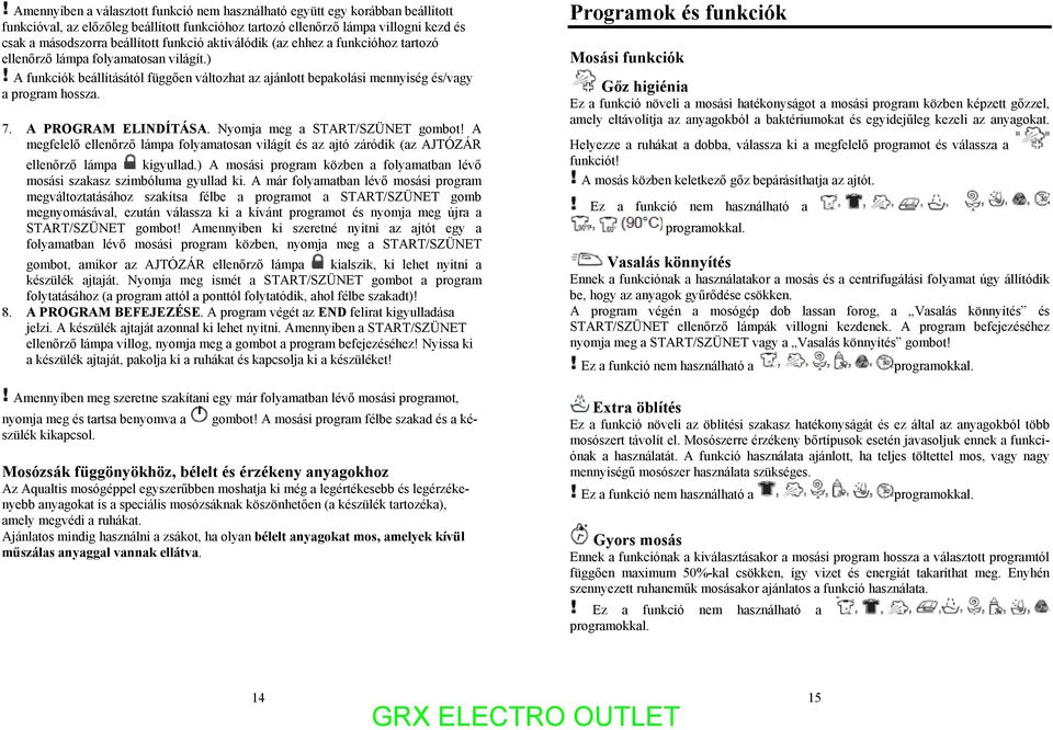A PROGRAM ELINDÍTÁSA. Nyomja meg a START/SZÜNET gombot! A megfelelő ellenőrző lámpa folyamatosan világít és az ajtó záródik (az AJTÓZÁR ellenőrző lámpa kigyullad.