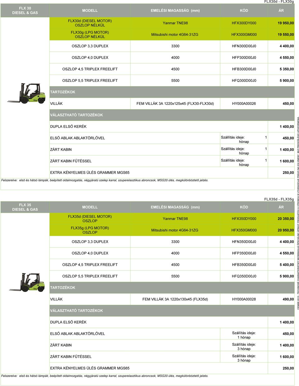 400,00 OSZLOP 4,0 DUPLEX 4000 HFP300D00J0 4 550,00 OSZLOP 4,5 TRIPLEX FREELIFT 4500 HFB300D00J0 5 350,00 OSZLOP 5,5 TRIPLEX FREELIFT 5500 HFQ300D00J0 5 900,00 VILLÁK FEM VILLÁK 3A 1220x125x45