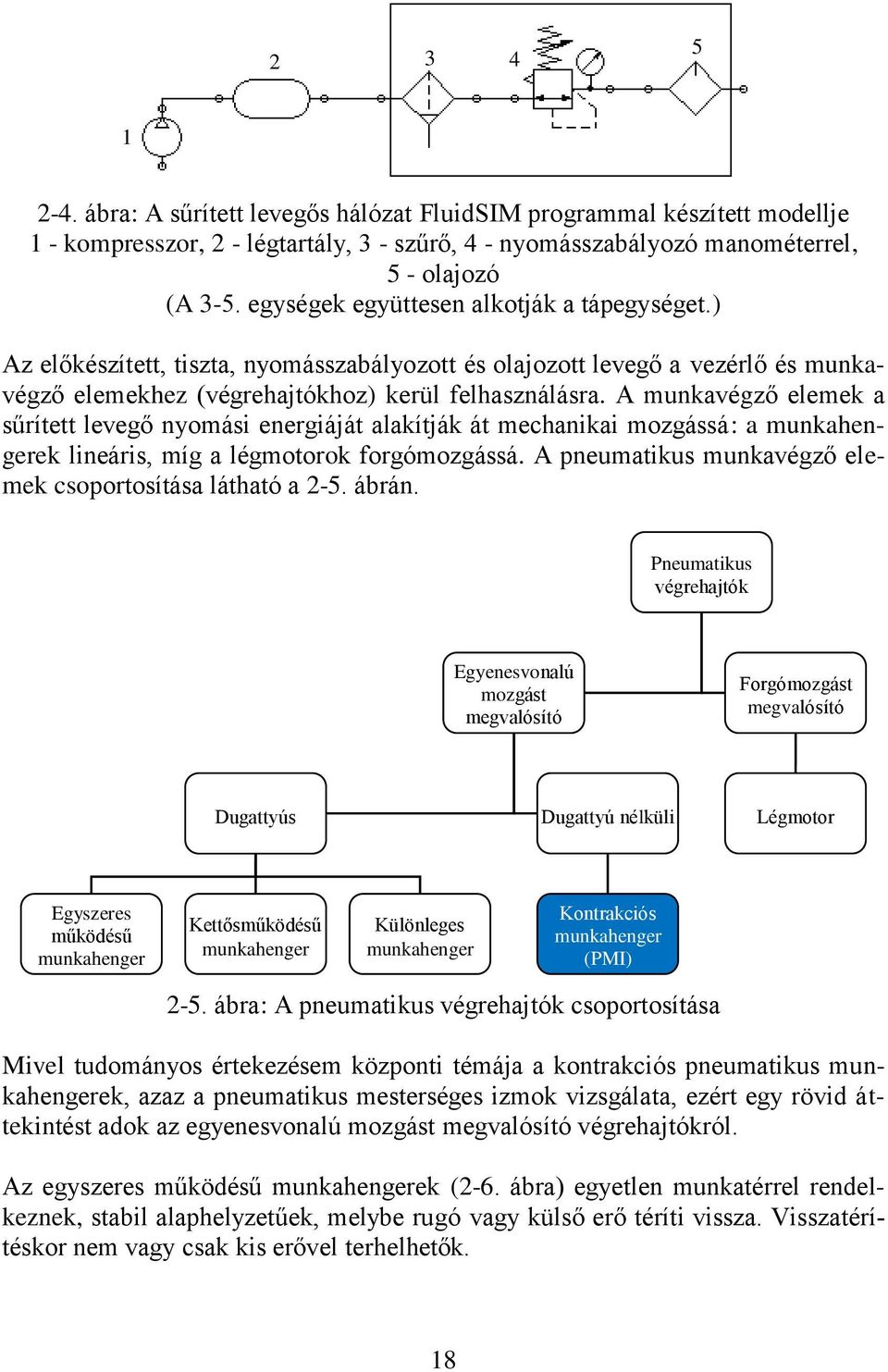 A munkavégző elemek a sűrített levegő nyomási energiáját alakítják át mechanikai mozgássá: a munkahengerek lineáris, míg a légmotorok forgómozgássá.