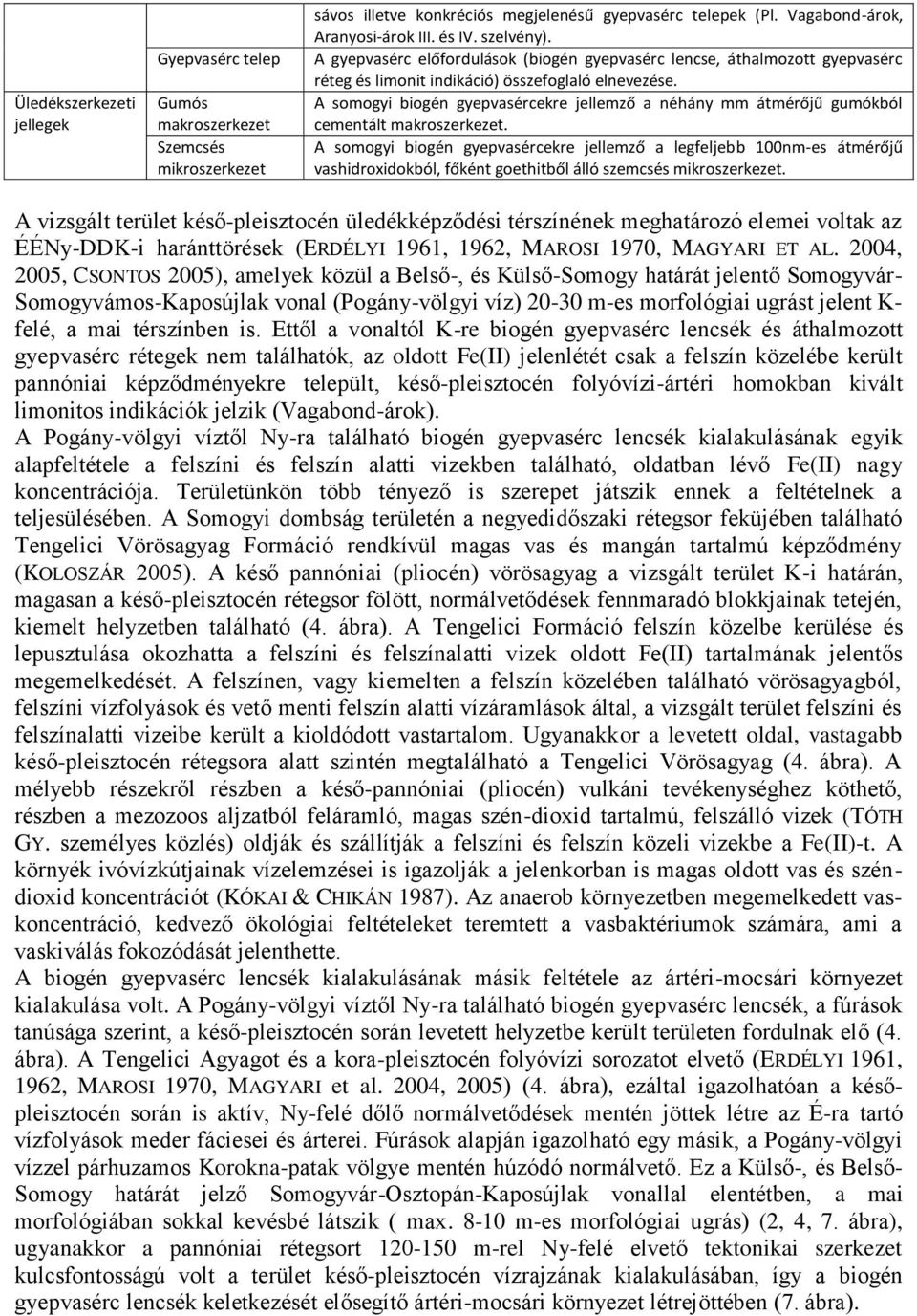 A somogyi biogén gyepvasércekre jellemző a néhány mm átmérőjű gumókból cementált makroszerkezet.