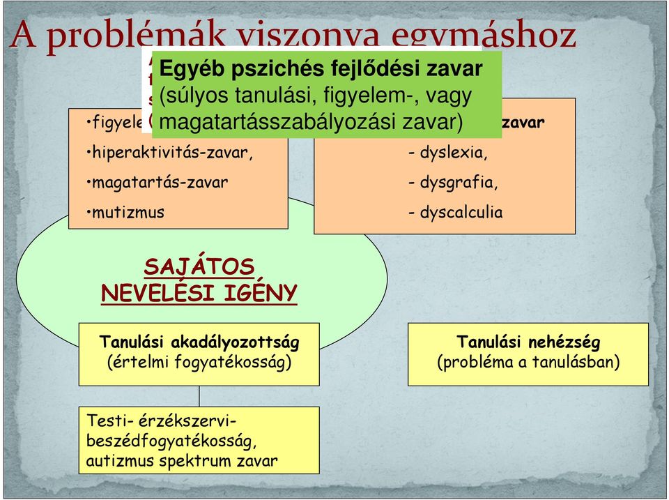 vagy figyelemzavar (Sajátos Nevelési Igény) Specifikus tanulási zavar magatartásszabályozási zavar) hiperaktivitás-zavar, - dyslexia,