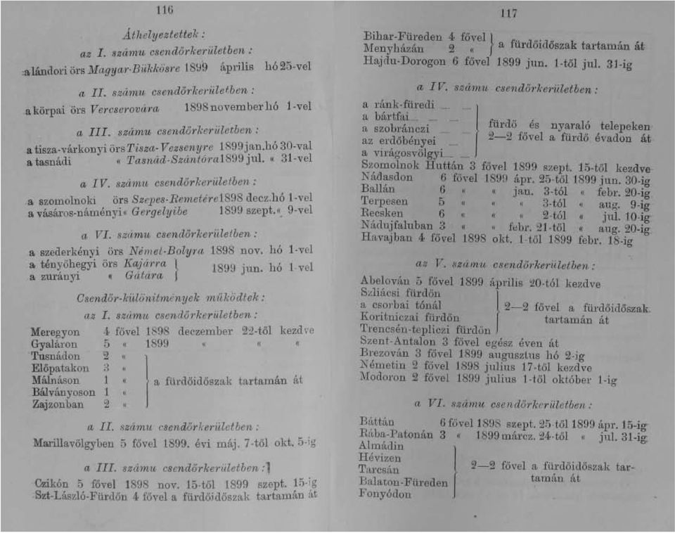 számu, csendőrkerületben : a szomolnoki örs Szepes Remetére1898 decz,hó l-vel a vásáros-náményi«ge?'gelyibe 1899 szept,«. 9-vel a VI. számu csendőrkerúletben: a szederkényi örs Német-Bolyra 1898 nov.