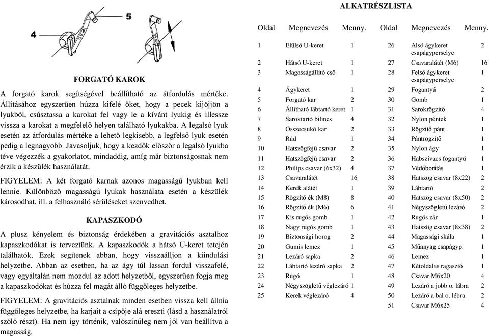 A legalsó lyuk esetén az átfordulás mértéke a lehető legkisebb, a legfelső lyuk esetén pedig a legnagyobb.