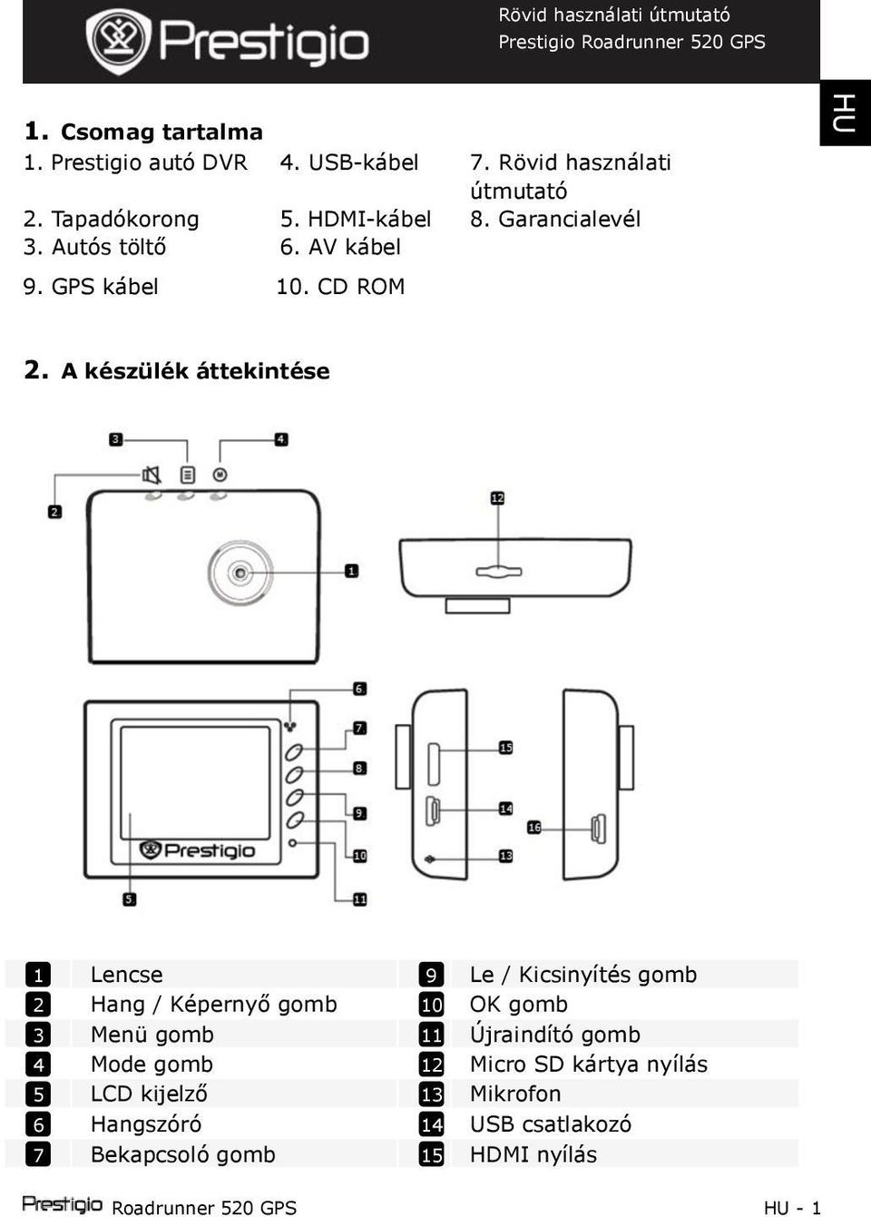 A készülék áttekintése 1 2 3 4 5 6 7 Lencse 9 Le / Kicsinyítés gomb Hang / Képernyő gomb 10 OK gomb Menügomb 11